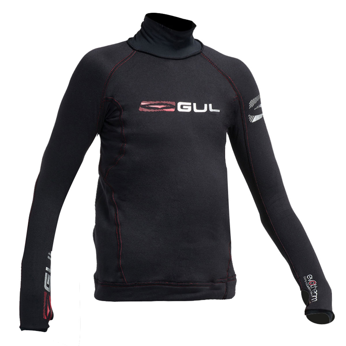 Gul Junior Flatlock Manicotto Lungo Termico Rashguard - Nero / Nero