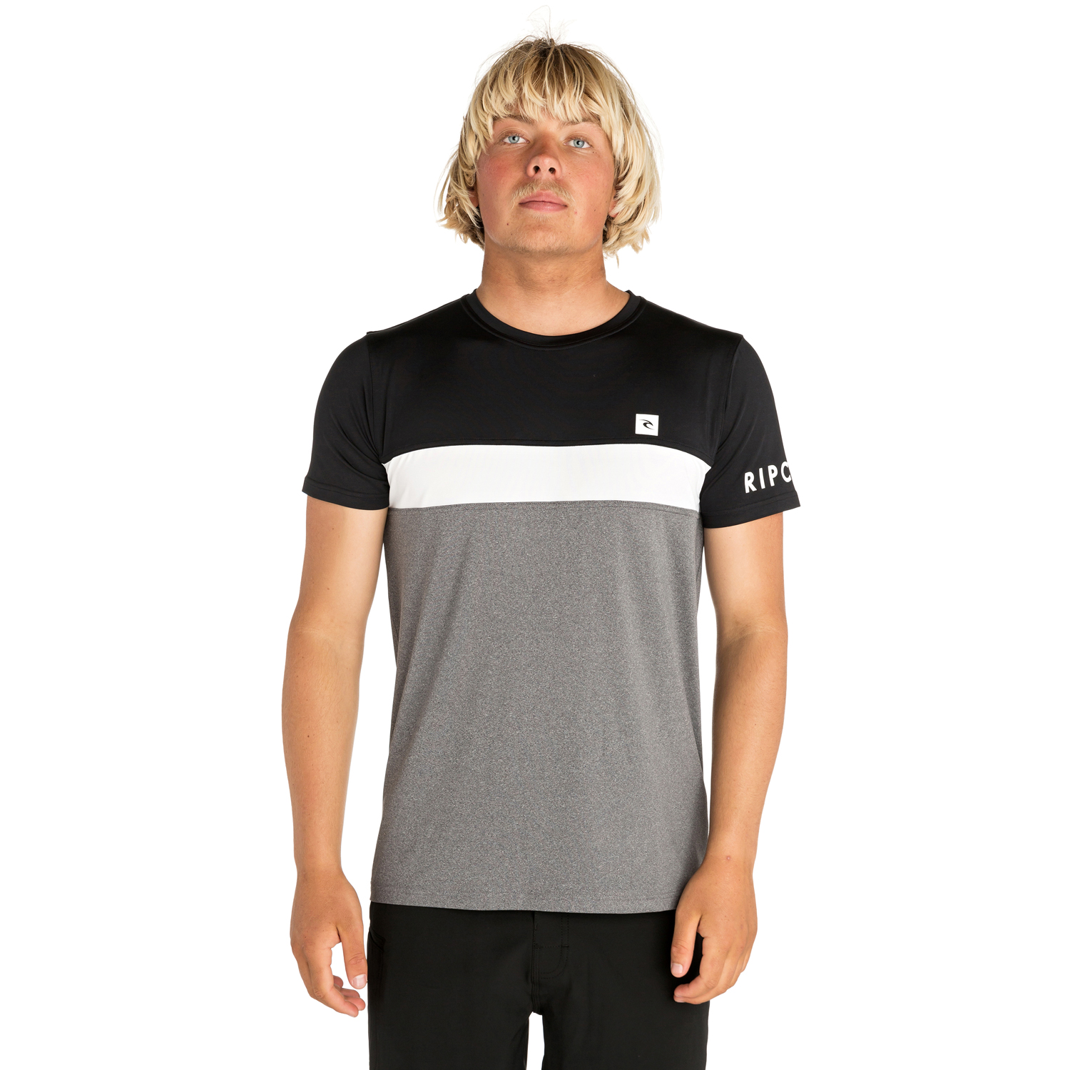 T-Shirt Uv Underline Per Pannello Manica Corta Rip Curl - Nero / Grigio