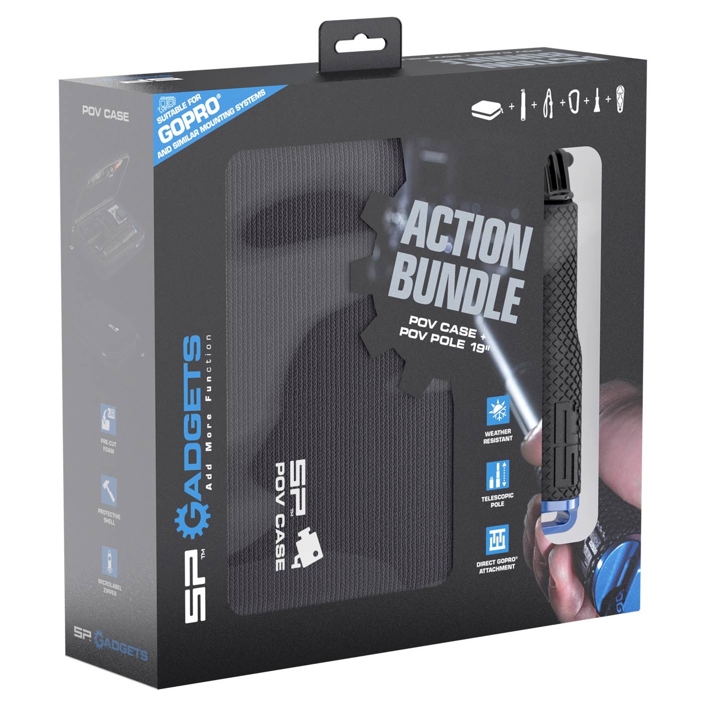 Sp Gadget Azione Bundle Caso Pov E Pole 19 Pollici - Nero