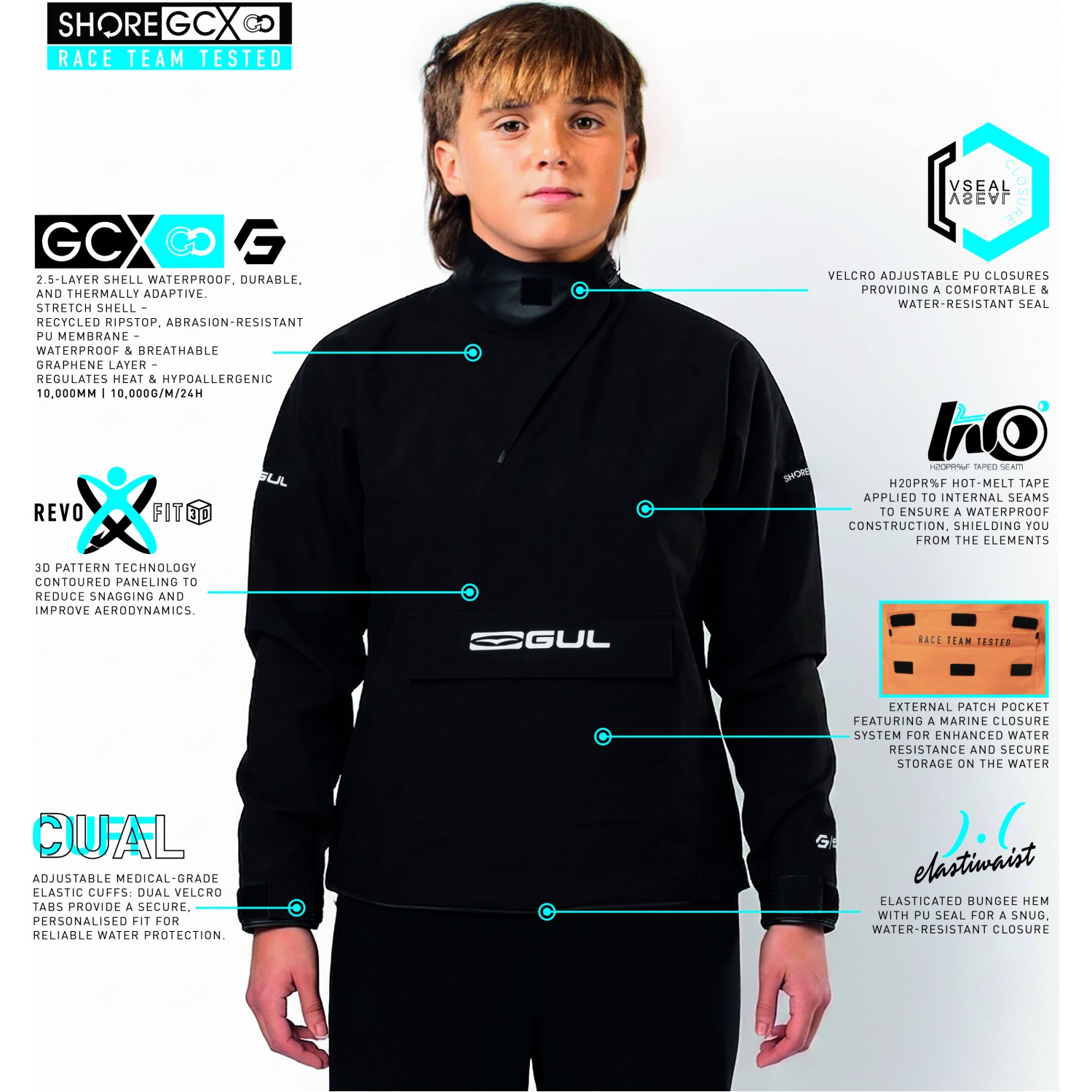 Gul Junior Shore Recore Graphene Taped Spray Top 2026 - Nero St0030