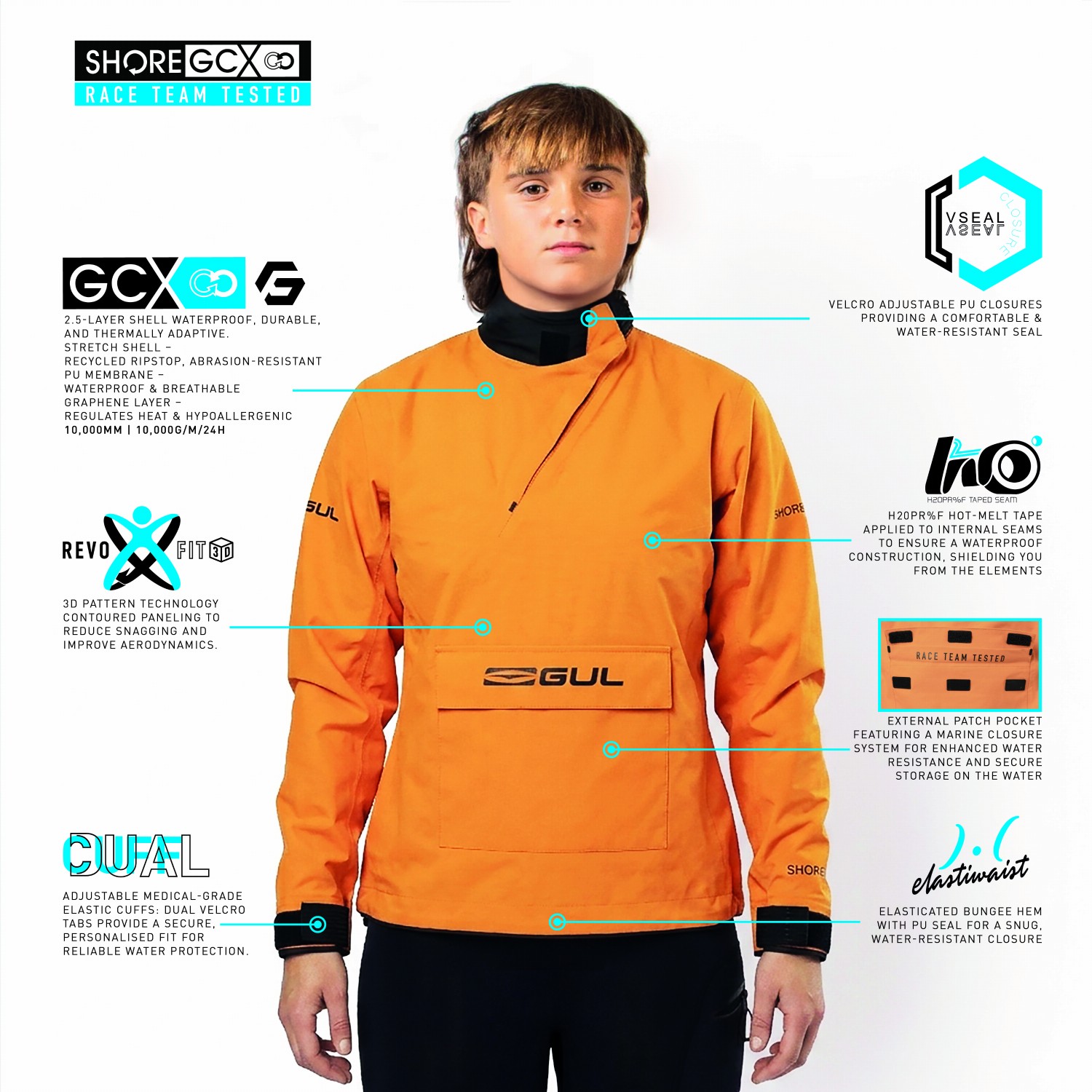 Gul Junior Shore Recore Graphene Taped Spray Top 2026 - Arancione St0030