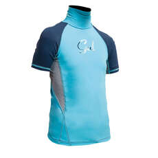 Gul Junior Flatlock Manica Corta Rashguard - Turchese / Navy